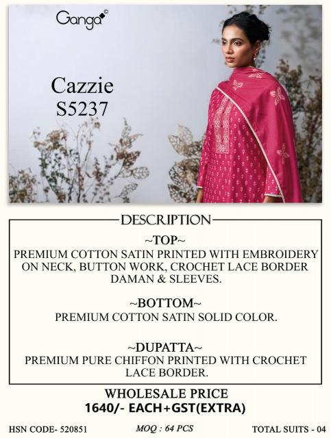 Ganga cazzie 5237 ladies dress material wholesale